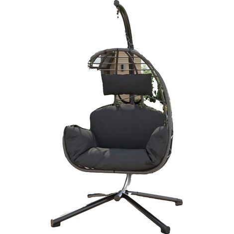 Sedia sospesa, portata massima 150 kg, adatta per uso interno ed esterno, realizzata in rattan PE, struttura autoportante, cuscini morbidi dalla forma ergonomica. (1/5)