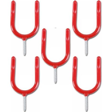 Crochet de rangement robuste pour outils de garage, vis pour atelier/jardin/abri de jardin/porte-pelle de garage, couleur rouge (lot de 5) (1/4)