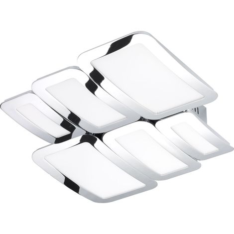 Deckenleuchte Chrom Deckenlampe LED dimmbar Designleuchte Wohnzimmer, LED 30W 2450Lm warmweiß, LxBxH 45,5 x 41 x 7,1 cm