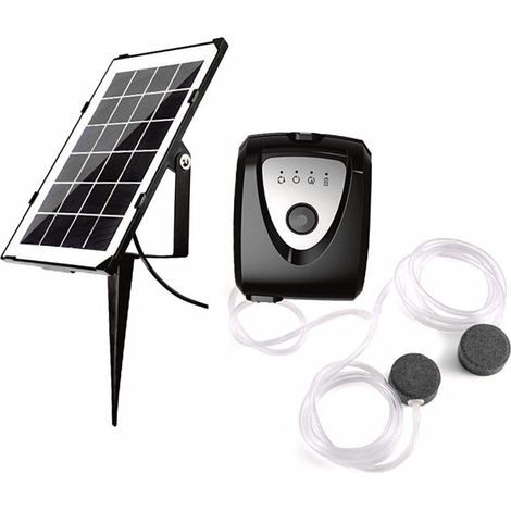 Aeratore solare per laghetto Aoresac da 3,5 W con batteria da 4000 mAh e manuale in tedesco. Alimentazione USB. Due tubi da 1 m. Adatto per laghetti da giardino e acquari (nero). (1/5)