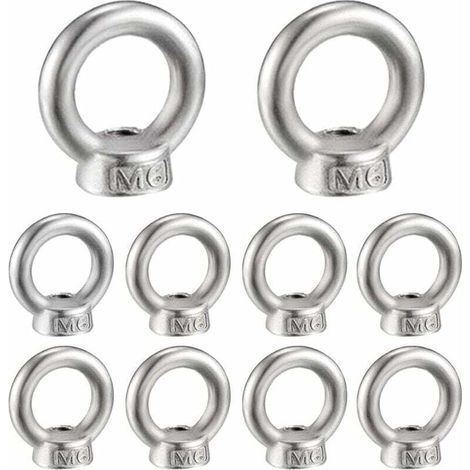 ZVD-M6 Écrou à Anneau 10 Pcs 304 en Acier Inoxydable Filetage Écrou à Oeil de Levage Écrous à Œillet pour Les Accessoires de Levage, (1/4)