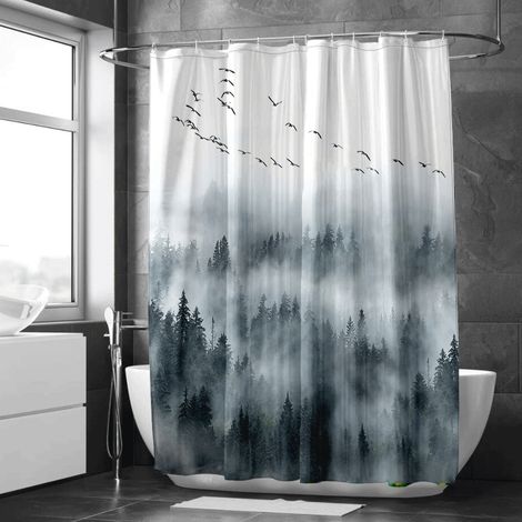 Rideau de douche motif encre rivière zen, rideau salle de bain imperméable, 150x180 cm