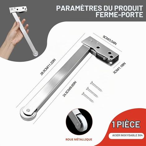 Automatic Silent Door Closer 304 Stainless Steel Adjustable Groom Spring Door with Damper and Caster for Fire Door Home Office Silver (1/4)