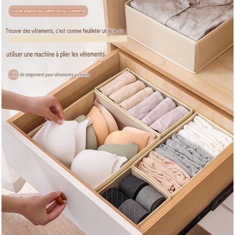 boîte de rangement tiroir pliable en tissu non tissé lot de 6 beige pour chaussettes soutien‑gorge et culottes 2 petits 2 moyens 2 grands (1/4)