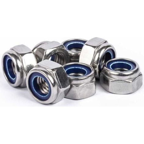 M6 Ecrou 10 Pièces, Ecrou Frein A2 V2A Acier Inoxydable 304, Ecrous Inox avec Inserts en Nylon pour la Connexion et la Fixation de Divers Composants (1/4)