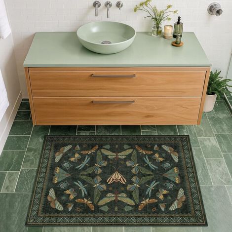 Tappeto da interni, verde scuro, 40 x 60 cm, 1 pezzo. Adatto per il bagno, antiscivolo e antimacchia. (1/4)