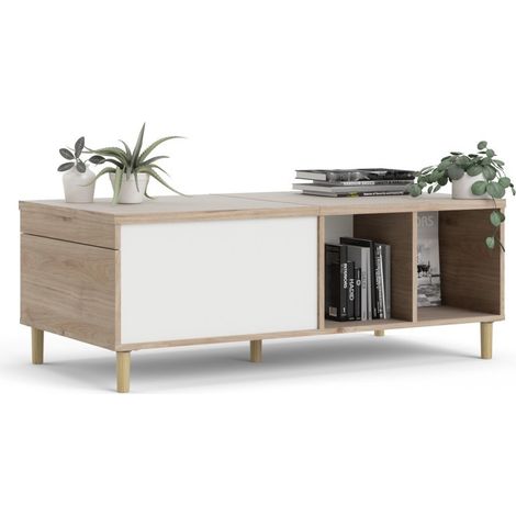 Mesa de centro 119 x 60 cm blanco mate y roble - Trapani