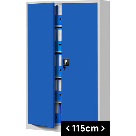 Büroschrank C001II Aktenschrank XXL Metallschrank Flügeltüren Stahlblech Pulverbeschichtung 185 cm x 115 cm x 40 cm (grau/blau)