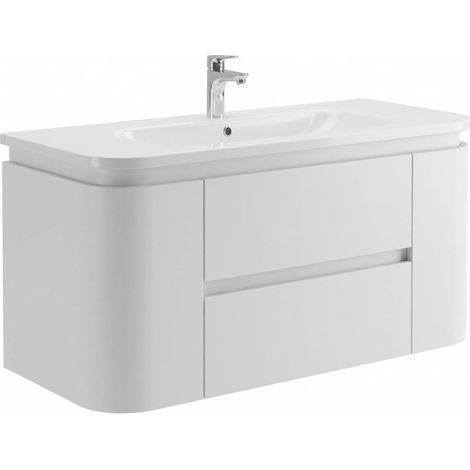 Naturel Shelley 119x50x45 cm armoire de salle de bain 2 tiroirs avec lavabo en marbre coulé, blanc mat (SHELLEY120W) (1/5)
