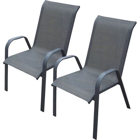 Fauteuils d'extérieur - JUANIO - Lot de 2 chaises - Empilables - Métal & textilène - Noir (1/4)