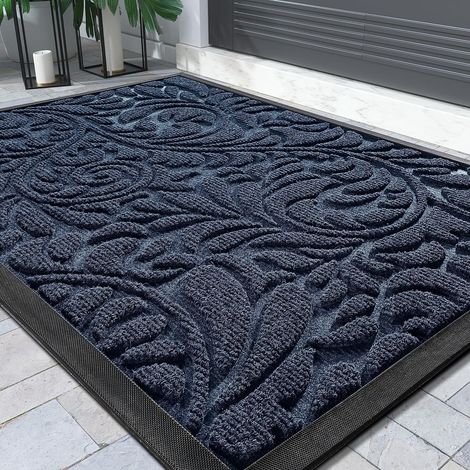 Tapis de sol - Pour l'intérieur et l'extérieur - Lavable - Antidérapant - Pour l'entrée, la porte d'entrée, le patio, le couloir, le jardin - 92 x 61 cm - Bleu (1/5)