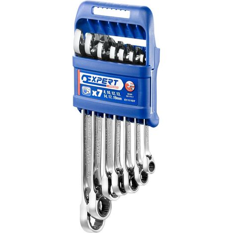Expert – Jeu de 7 clés mixtes à cliquet 8-10-12-13-14-17-19 mm – Changement de sens par inverseur – Forgées en acier Chrome Vanadium (1/5)