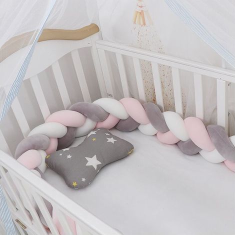 Promotion Lathe of bed baby—1.5M Lathe Of Bed Cushion Serpent Cushion Tresse By-Impacts Velvet Protection Bebe Cloture In Fabric Anti-Collision,100cm (White+Gray+Pink) (1/5)
