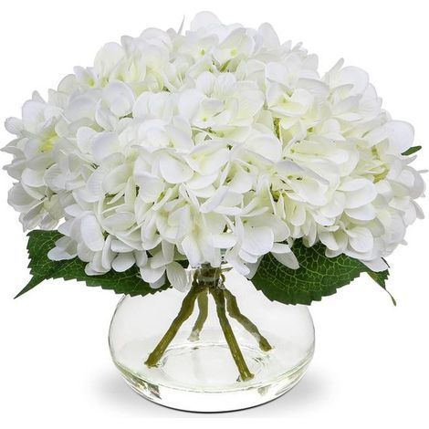 Lot de 4 fleurs d’hortensia artificielles en soie dans un vase en verre, décoration florale réaliste pour maison, bureau et intérieur (1/5)