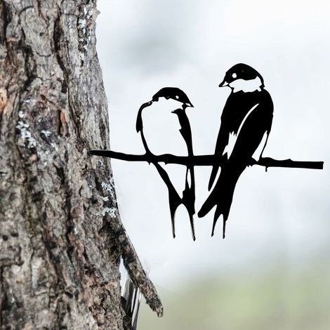 Silueta de pájaro, estatua de pájaro de metal para patio, decoración de jardín con pájaros de metal, pájaros en ramas (1/4)
