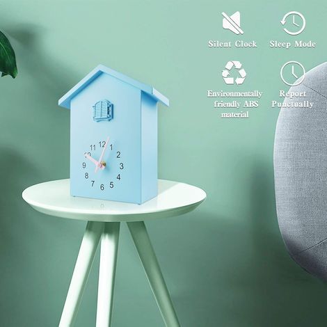 Horloge à coucou, chant du coucou, horloge design à pendule, nichoir, décoration murale, salon, cuisine, bureau (bleu) (1/5)