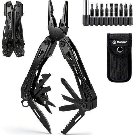 Cadeau Homme, 26-en-1 EDC Multitool Pince Multifonctions avec Pince à Bec Fin, Pince Coupante, Couteau, Jeu Embouts de Tournevis et Plus Encore, Équipement de Survie et de Camping, Acier Inox (1/5)