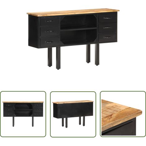 The Living Store Buffet 110x30x65 cm Bois de manguier massif brut et acier - Buffet Industriel - Meuble Rangement - Buffet Design - Mobilier Salon - Commode Bois (1/5)