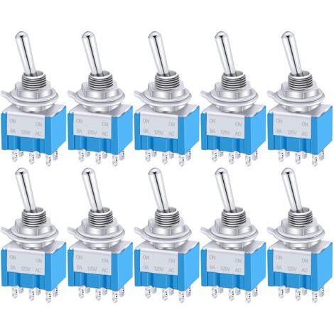 Lot de 10 interrupteurs à bascule DPDT 2 positions, 125 V CA, 6 A, ON/ON, 6 bornes, MTS-202 (1/5)