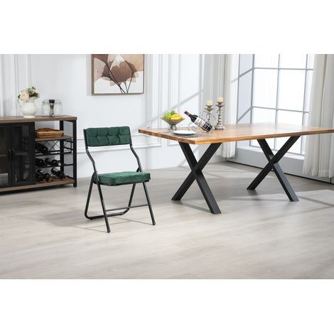 chaise salle a manger pliante rembourree acier vert OKMYHOME (1/5)
