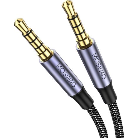 Câble Audio Jack Auxiliaire 3.5 mm Mâle-Mâle Stéréo 4 Broches 3m Câble Supplémentaire compatible Casque, Smartphone, Tablette, PC, Ordinateur Portable, Double Jack, Son Clair et Fiable (1/5)