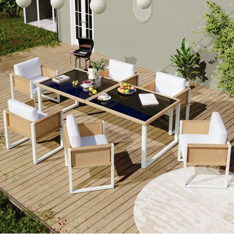 Tisch Essgruppe sitzen 6 Personen Rattan 170 cm OKMYHOME (1/5)