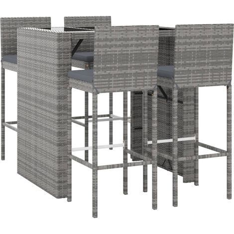 Ensemble de bar de jardin 5 pcs avec coussins gris poly rotin vidaXL