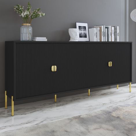 Sideboard Viale, Kommode mit Schubladen, 4 Einlegeböden, Schwenktüren, 203x49x83h cm Schwarz (1/3)