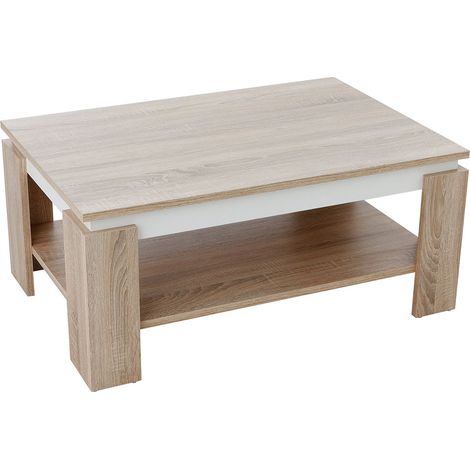 Tische, Table Basse, en matériau dérivé du Bois avec revêtement mélaminé, Bord de Table de Couleur contrastée, Sonoma/Blanche, Grande étagère, 90 x 60 x 41 cm (1/5)