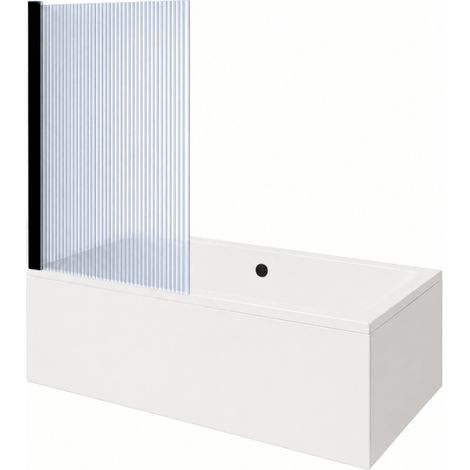 Bañera rectangular VitrA Neon de 180x80 cm + mampara de baño AURYS Raywall izquierda, negro mate, perfil izquierdo + desagüe negro mate
