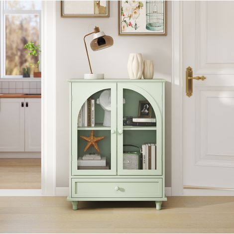 Buffet vitrine 71 x 38 x 98,5 cm en MDF blanc avec portes vitrées, pour cuisine - CHICFURN (1/5)