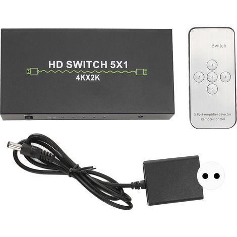 Commutateur Audio 5 Entrées 1 Sortie 4K 30Hz pour PC, Box TV et Consoles, Alimentation 100‑240V Prise UE (1/5)