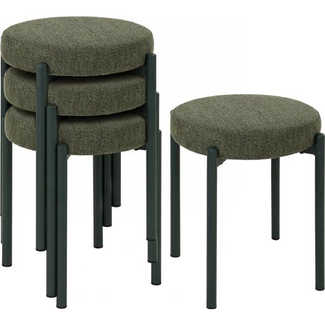 Lot de 4 Tabourets Empilables Ronds avec Assise Rembourrée, sans Dossier, Gain de Place, 45 x 45 x 47,5 cm, Vert Foncé (1/5)
