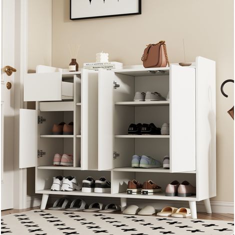 Credenza 120x35x99 cm in pannelli di legno bianco con vano salvaspazio- FLORAGRACE (1/5)