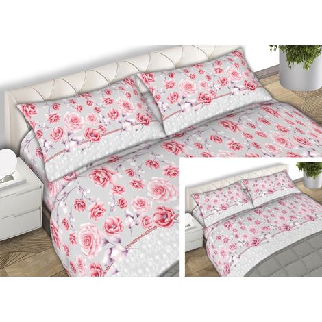 Completo Lenzuola Matrimoniale 100% Cotone Made Italy Disegno Rose24 CN, misuraMatrimonialecoloreRosa (1/5)