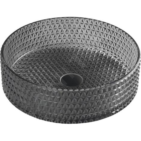 Sapho Beauty - Lavabo à poser, diamètre 40 cm, sans trop-plein, verre noir TY214 (1/5)