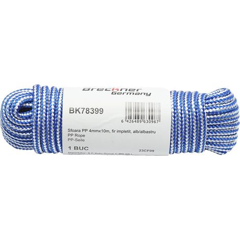 Corda PP intrecciata 4 mm x 10 m, bianca/blu, Corda multiuso in polipropilene Breckner Germany (1/2)