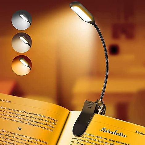 Lampe de lecture rechargeable à LED pour lire au lit Luminosité réglable 3 températures couleur autonomie plus 20 heures USB (1/4)