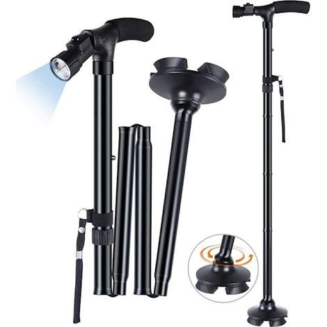 Hopfällbar ergonomique gåkäppkrycka for man och kvinnor, avec LED-ljus, juste une barre d'appui pour marchepied en aluminium (1/5)