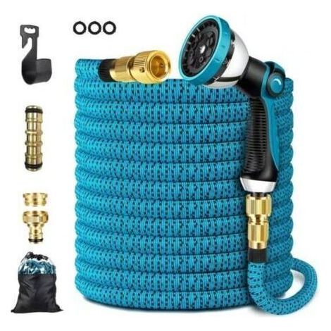 Tuyau d'arrosage extensible, tuyau d'arrosage avec 10 buses, raccords en laiton, tissu 3750D, tuyau extensible avec noyau en latex 4 couches - 30 m/100 pi (1/5)