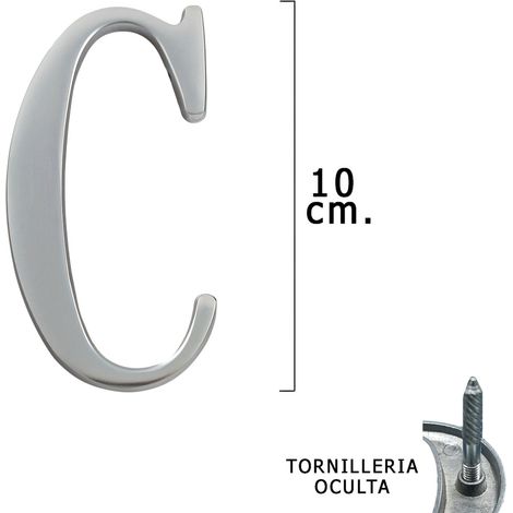 Metallbuchstabe "C" Mattsilber 10 cm. mit versteckten Schrauben (Blister 1 Stück)
