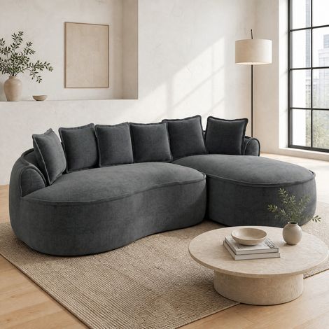 Divano modulare con chaise longue in chenille OKMYHOME (1/5)