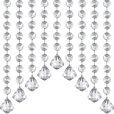Guirlande De Perles En Acrylique - 10 Cordons De 1 M - Perles Octogonales 14 Mm - Pendentifs Diamant 25 X 27 Mm - Pour Lustres Centres De Table Fêtes Noël (1/5)