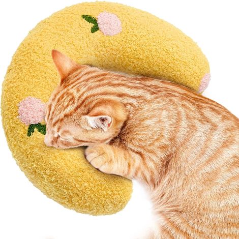 1 Coussin Chat Forme U Peluche Douce Avec Herbe À Chat Pour Dormir Et Jouer Intérieur