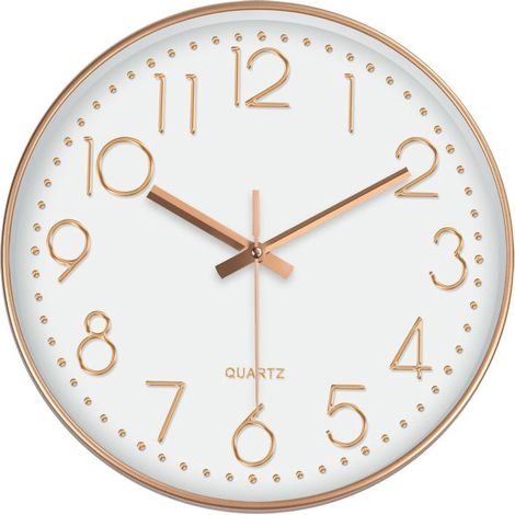 Geräuschlose 12-Zoll-Wanduhr, moderner minimalistischer Stil, roségoldenes Stereo-Zifferblatt, Quarzwerk für Wohnzimmer/Büro/Schlafzimmer/Küche
