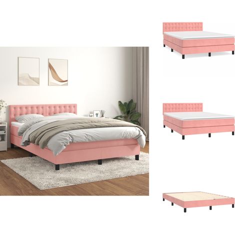 Boxspringbett mit Matratze Rosa 140x200 cm Samt - Samtbett - Boxspringbett - Doppelbett - Rosa Bett - Bettenrahmen (1/5)