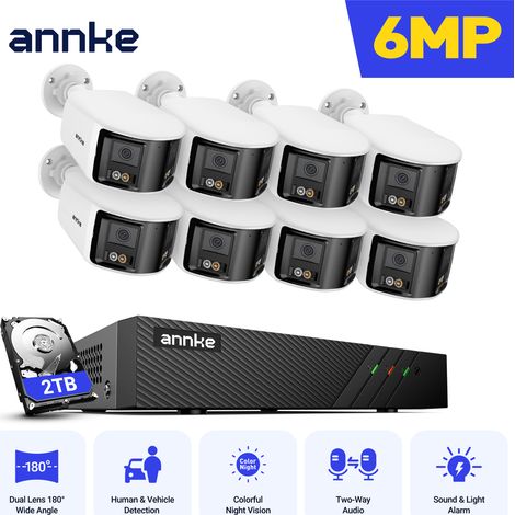 ANNKE Sistemade seguridad con cámara PoE de 6 MP para exteriores con visión nocturna inteligente de 180° y doble lente, IP67 (1/5)