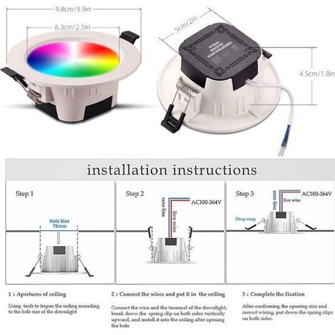 Spot LED Encastrable RGB Couleur Luminosité Réglable 700 Lumens avec Télécommande pour Salle de Bain, 5W (lot de 1) PLAFONNIER (1/5)