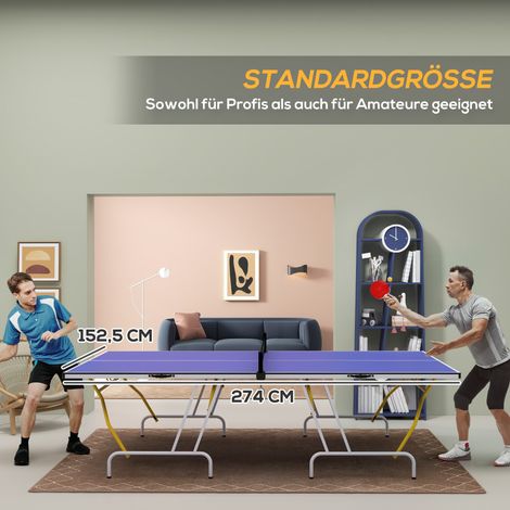 Table de ping-pong pliable, avec 2 raquettes, 3 balles, filet, intérieur, cadre métallique, 274x152x76cm, bleu (1/4)