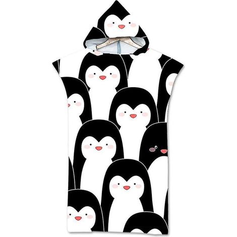 Pièce poncho de plage pingouin adorable, microfibre sport surf avec capuche motif imprimé peignoirs bain serviettes de plage unisexe adulte enfant